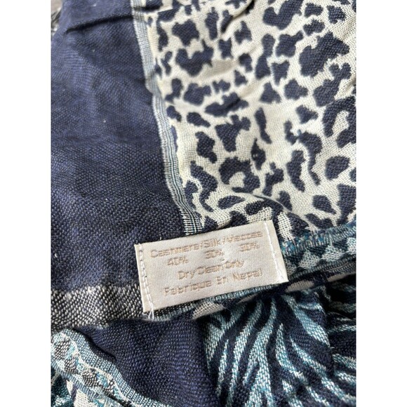 Women’s Blue Pashmina Scarf Silk Cashmere Blend Fringe - Picture 5 of 5